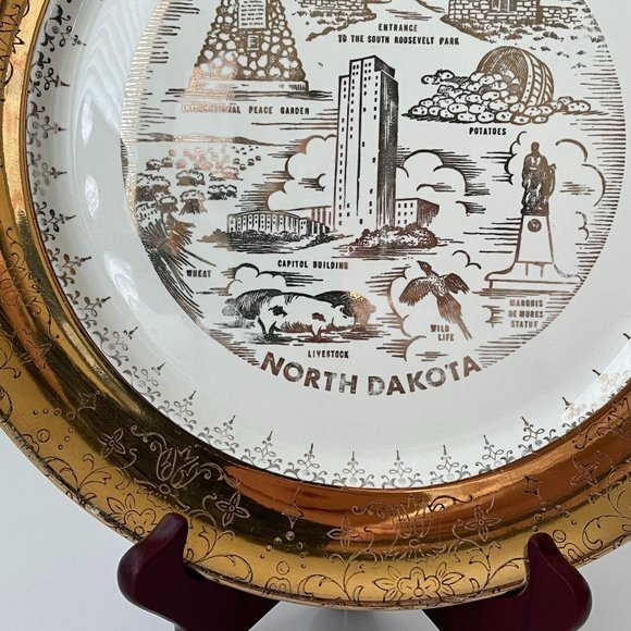 Vintage Sabin Crest O Gold North Dakota State Plate Souvenir Collector 22K Gold - Picture 5 of 15